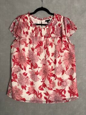 Talbots Plus Floral Top Smocked Ruffle Women's 1X